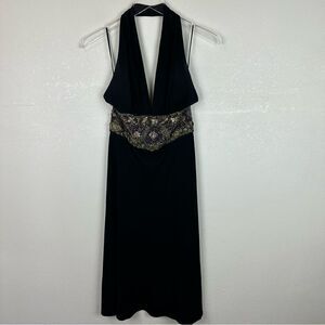 MaxMara Black Beaded Halter Little Black Dress Midi Swing Size 38